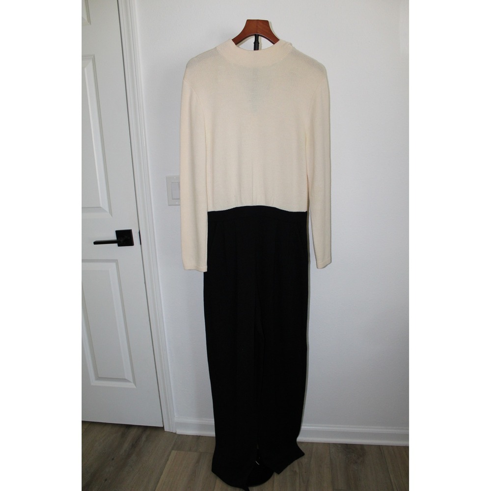 VTG St. John Separates Knit Jumpsuit Cream Black Mock Neckโ Colorblock 12